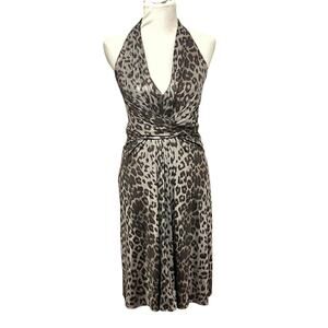 NWT David Meister Leopard Halter Dress •4•Black Charcoal Sleeveless Shimmer $360